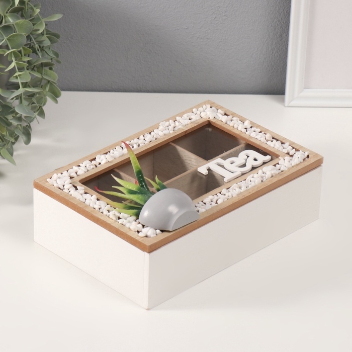 Шкатулка дерево с делениями "Чай. Кактус в горшочке" 16х23,5х9,5 см