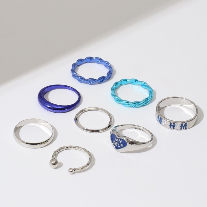 Набор колец 8 штук &laquo;Тинейдж&raquo;, цвет синий в серебре, 13 размер