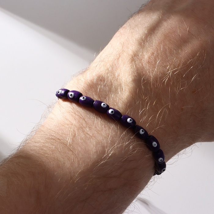 Браслет-оберег &laquo;Глазки&raquo;, деревянные рисинки, цвет синий