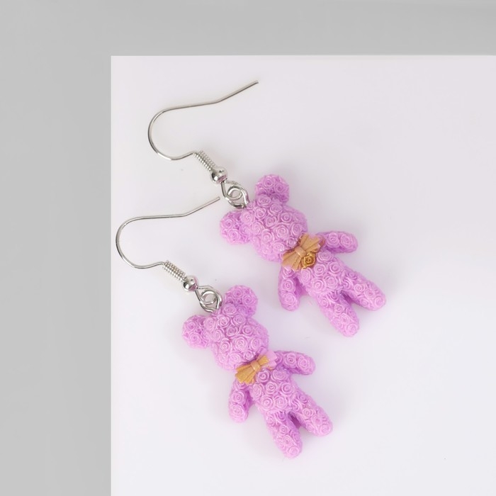 Серьги ассорти &laquo;Радость&raquo; медведи, цвет розовый в серебре