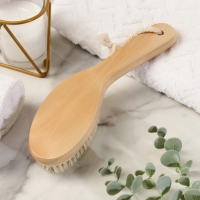 Щётка массажная для тела из натуральной щетины, с ручкой, гладкая