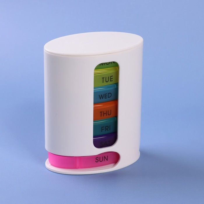 Таблетница - органайзер &laquo;Неделька&raquo;, английские буквы, 12 &times; 6 &times; 5,9 см, 7 контейнеров по 4 секции, разноцветная
