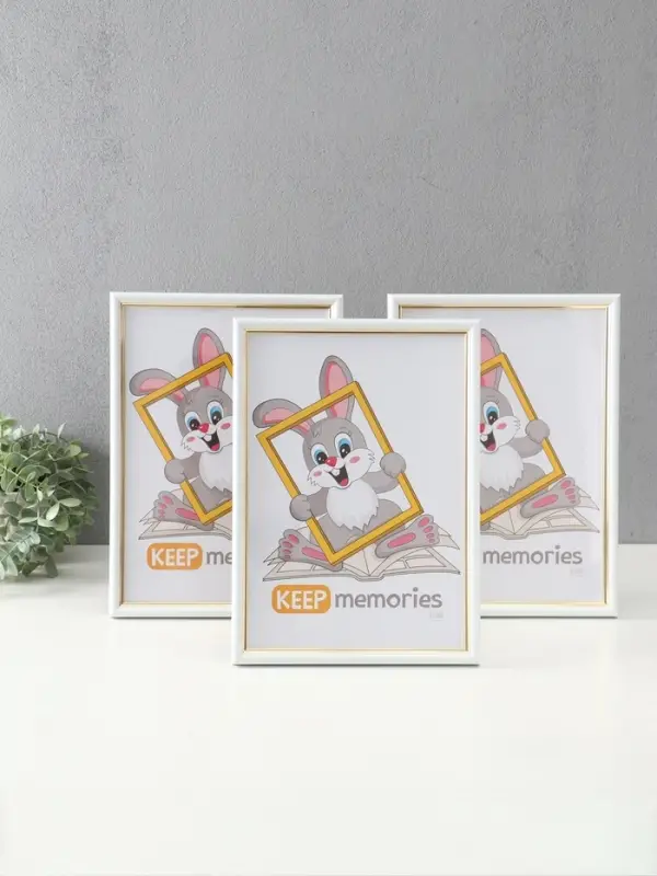 Фоторамка "Гамма" 21х30 см,  с подножкой, набор 3 шт, (пластиковый экран), белый