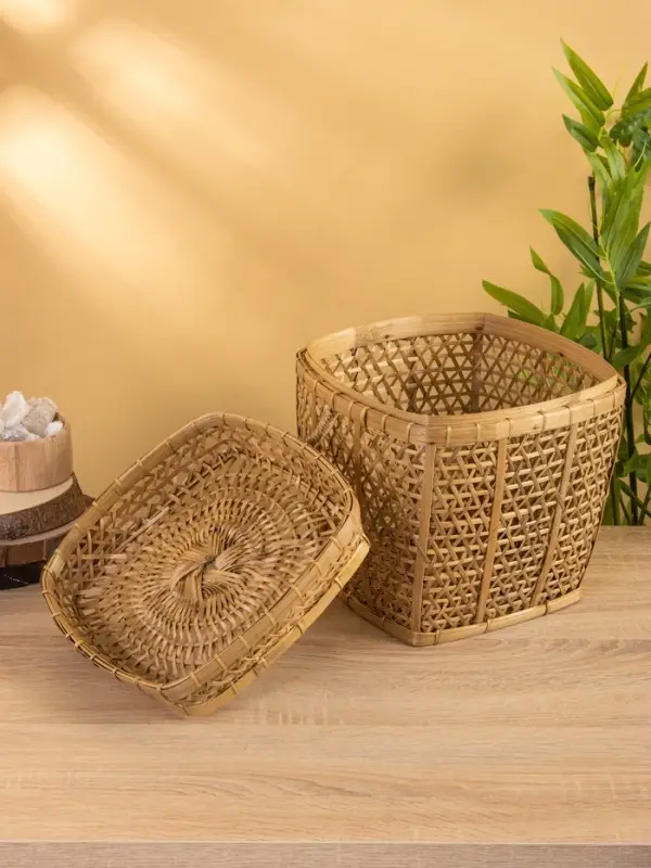 Корзина плетёная "Баскет" бамбук 27х27х37 см, светлая