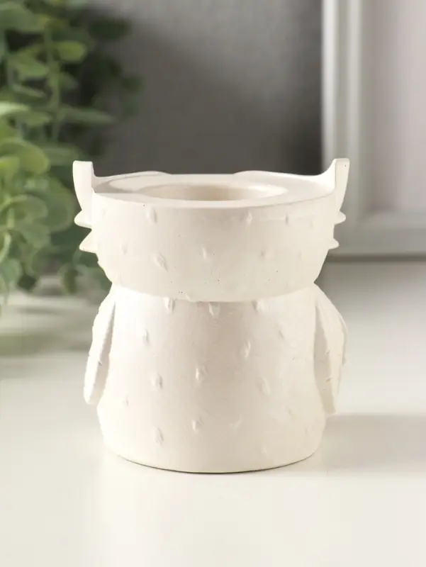 Карандашница сувенирная &laquo;Сова с лейкой&raquo;, 8&times;8 см, гипс, белый перламутр