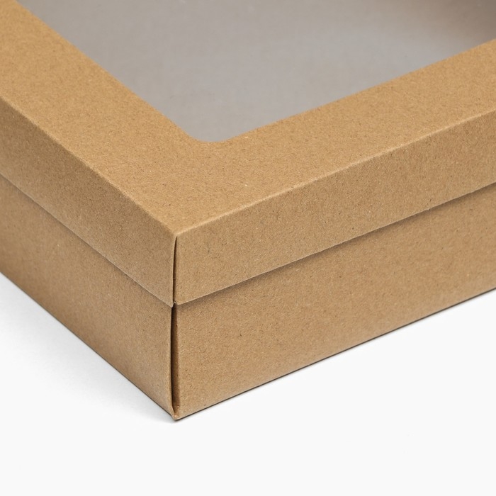 Коробка подарочная складная, упаковка, крышка-дно, с окном, крафт, 30 х 30 х 8 см