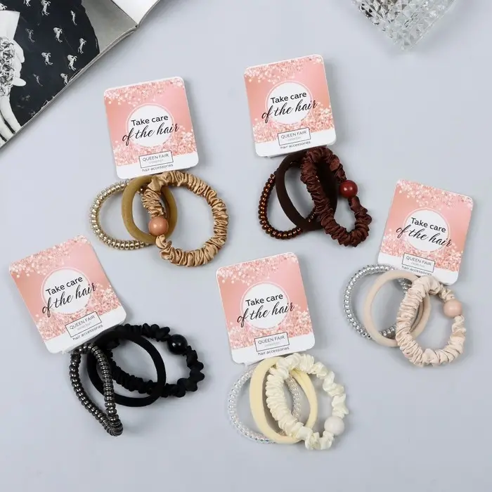 Резинка для волос "Милена" (набор 3 шт) жатка пружинка, 4 см, микс