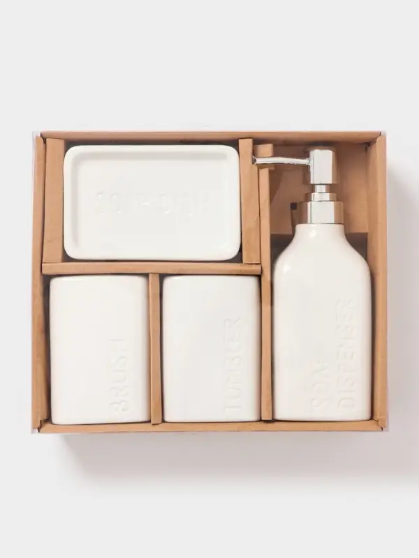 Набор для ванной "Кристаль", 4 предмета (дозатор для мыла, 2 стакана, мыльница)