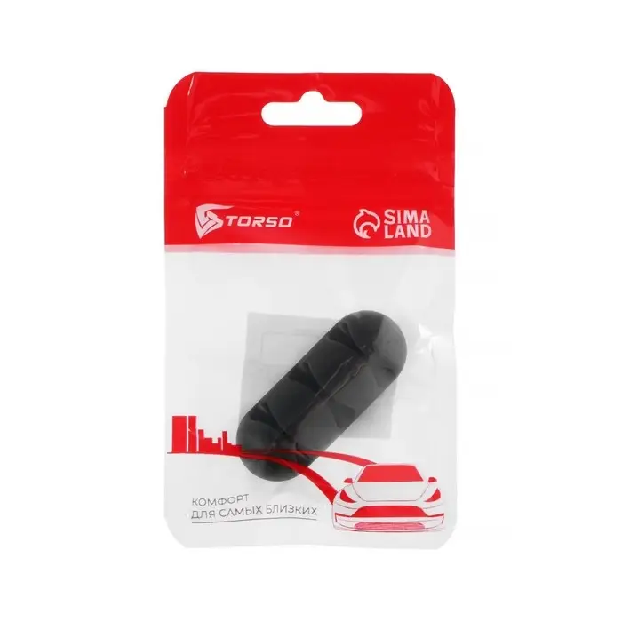 Держатель для проводов в машину TORSO, самоклеящийся, 3 деления, 5&times;2см, черный , пластик