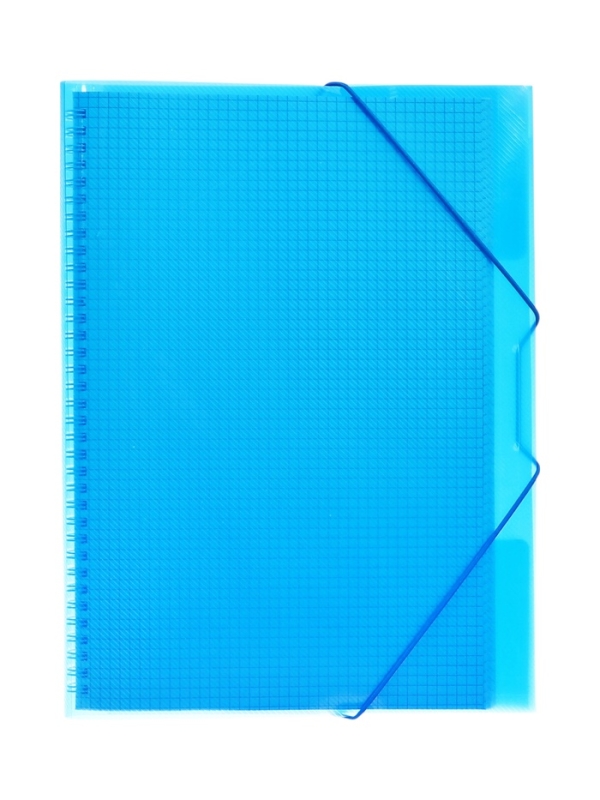 Тетрадь-папка А4 80л кл "FolderBook", пласт обл на закрыт греб с клапан на резинке, синяя