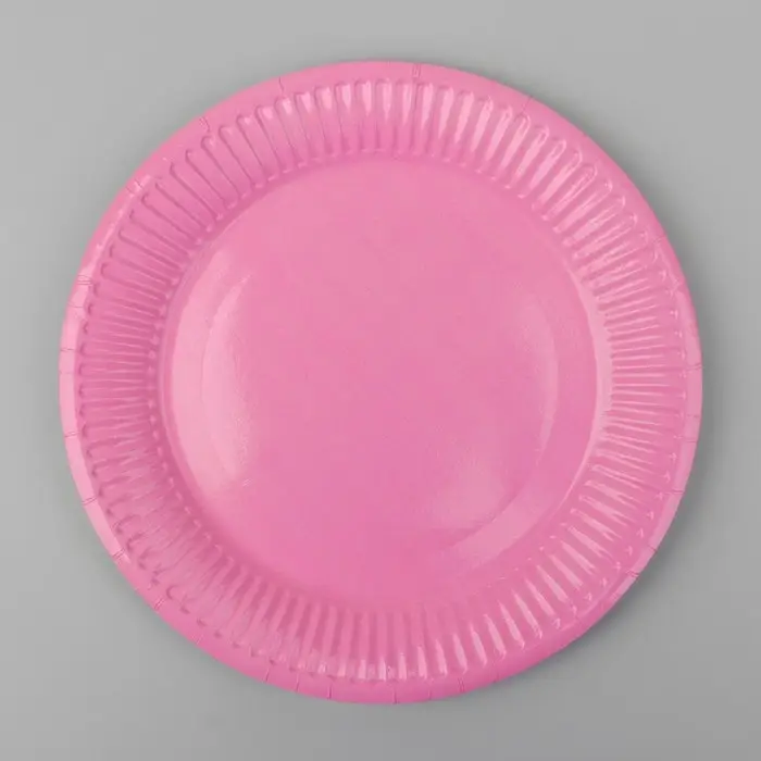 Тарелка одноразовая бумажная однотонная, розовая