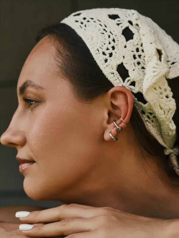 Набор серьга и каффы 3 шт. "Кольцо" тренд, цвет серебро