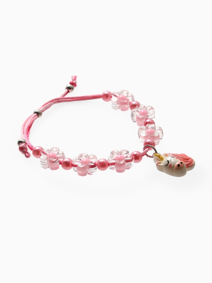 Браслет детский "Выбражулька" на затяжке, единорог с бусинами цветы, цветной