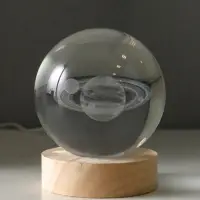Сувенир стекло подсветка "Солнечная система" d=8 см подставка дерево, USB 8х8х9,5 см