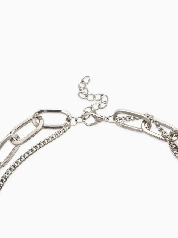 Кулон на цепочке крупное вытянутое звено 2 яруса "Сердечки", цвет серебро