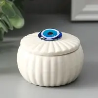 Шкатулка керамика "Глаз от сглаза" белая 7х7х5,3 см