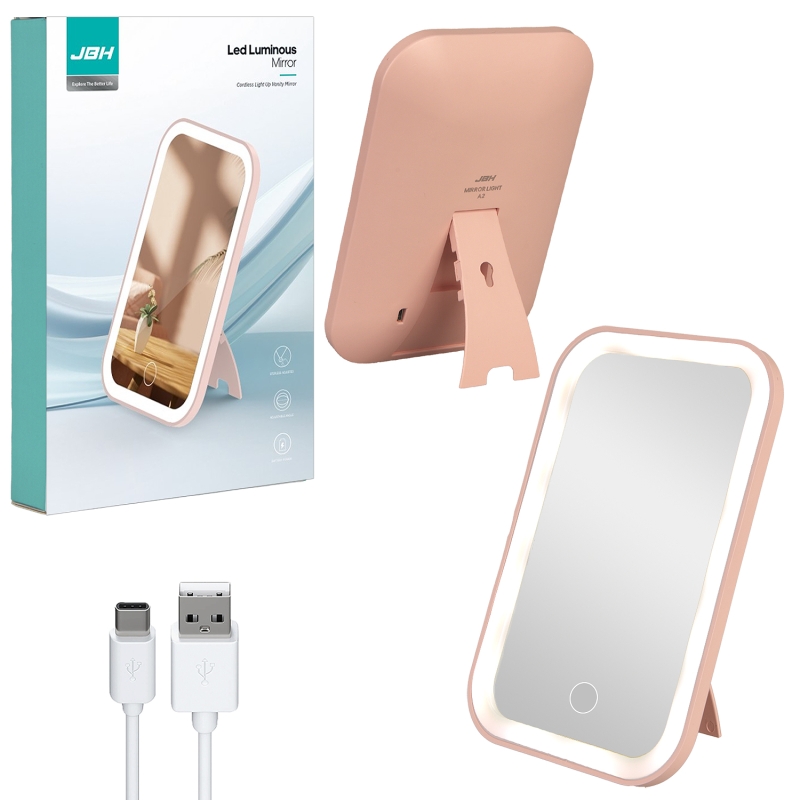 Настольное зеркало для макияжа с подсветкой A2 JBH розовое (64 шт/кор)