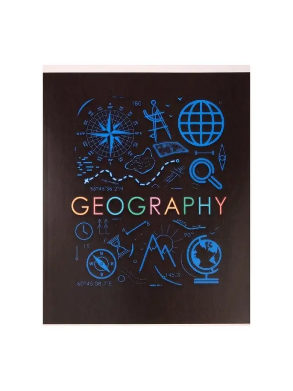 Тетрадь предметная 48 листов в клетку Calligrata, &laquo;СуперНеон. География&raquo;, обложка мелованный картон