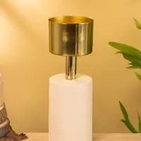 Подсвечник на 1 свечу "Кубок" бежевый с золотом 10х10х28,5 см