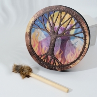 Шаманский бубен "Филин и пламя" с колотушкой 5х25х25 см