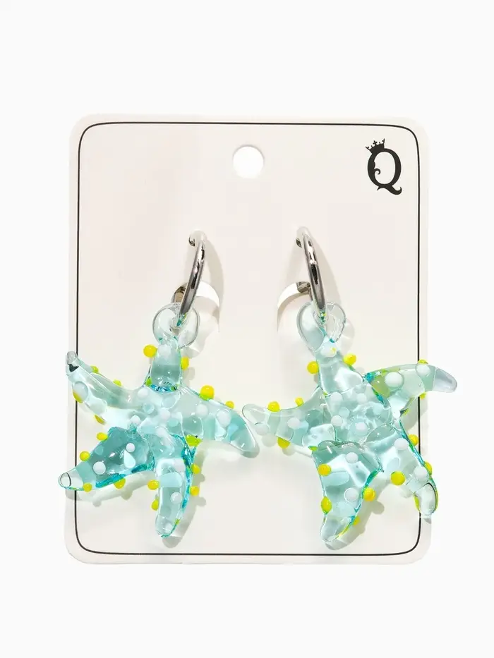 Серьги из стекла "Море", звезда, цвет голубой в серебре