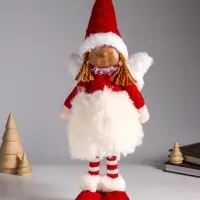 Кукла интерьерная "Ангелочек в меховой юбочке и красном колпаке" 15х9х45 см