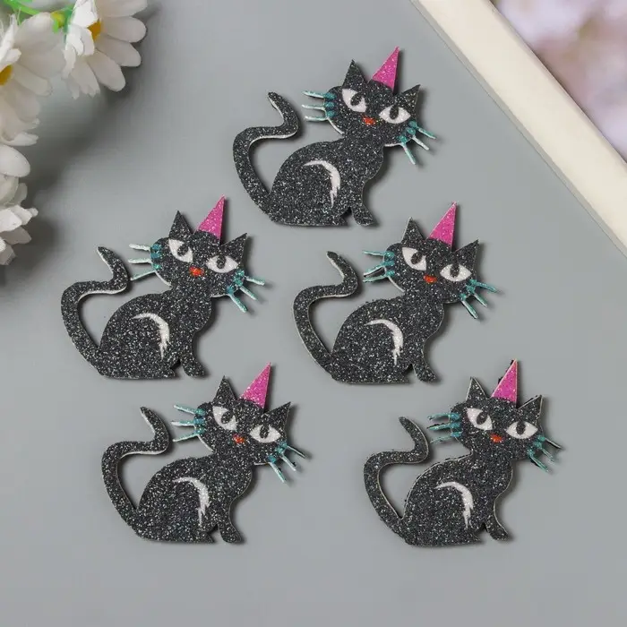 Декор для творчества войлок блеск "Чёрный кот" 5,5х4 см