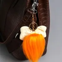 Пушистик на кольце "Чучундра с бантиком" оранж 18х10х5 см