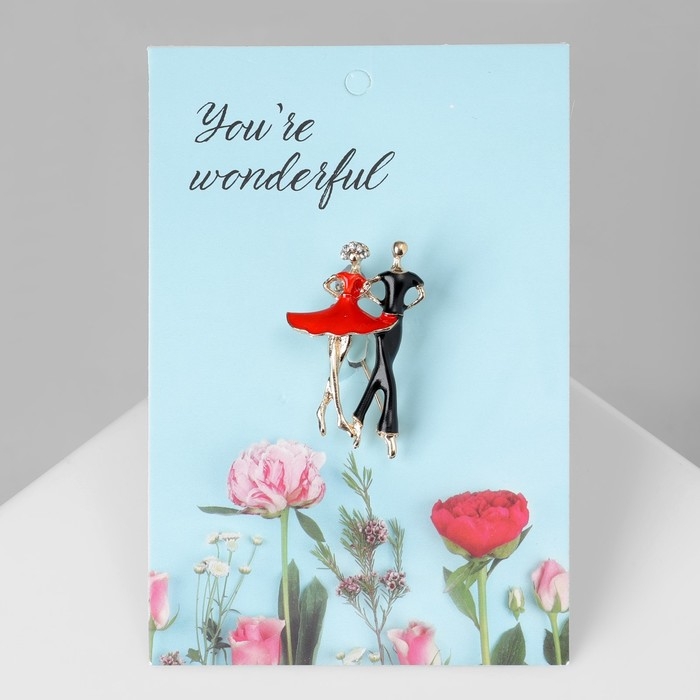 Брошь &laquo;Танцоры&raquo; пара, цвет красно-чёрный в золоте