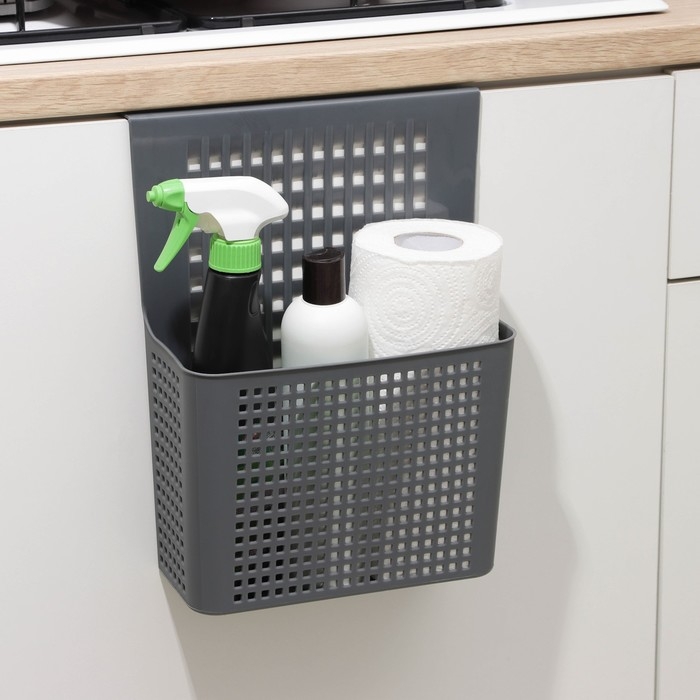 Корзина для хранения навесная на дверцу &laquo;Лофт&raquo;, 24,5&times;9,5&times;31,5 см, цвет серый