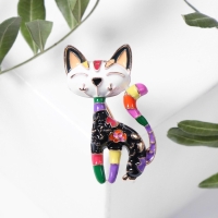 Брошь &laquo;Кошка&raquo; расписная, цветная в золоте