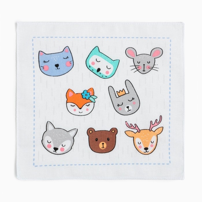 Набор носовых платков Крошка Я "Зверята" 21*21 см-12 шт, цв. МИКС, 100% хл