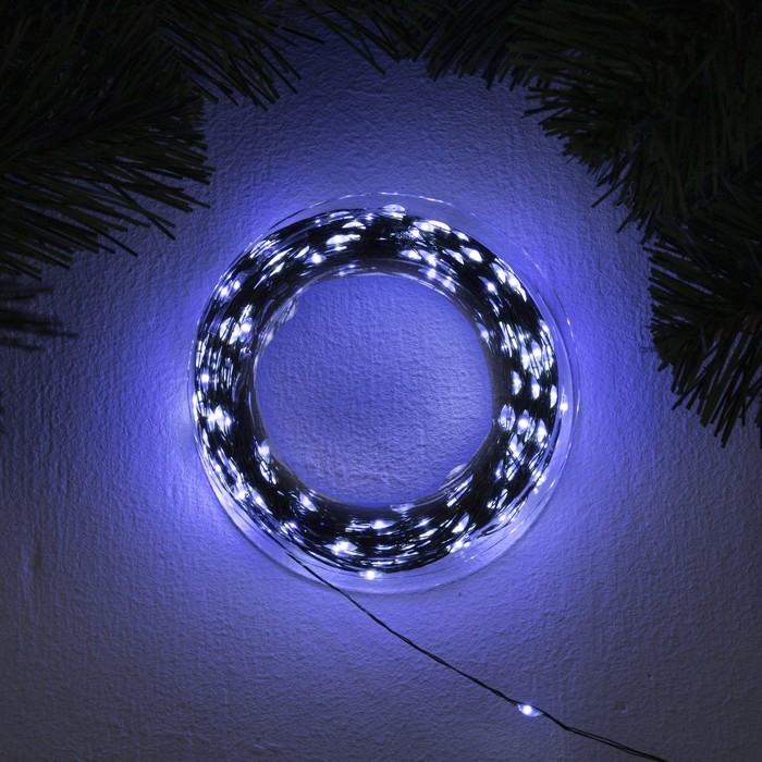 Гирлянда &laquo;Нить&raquo; 50 м роса, IP44, зелёная нить, 500 LED, свечение белое, 8 режимов, 31 В