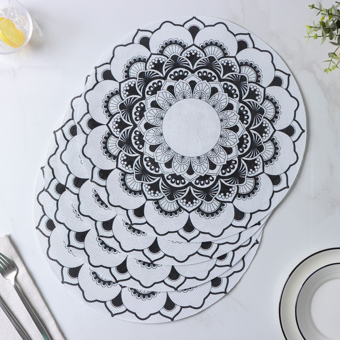 Салфетки сервировочные на стол Доляна &laquo;Мандалы&raquo;, 4 шт, d=38 см, цвет белый