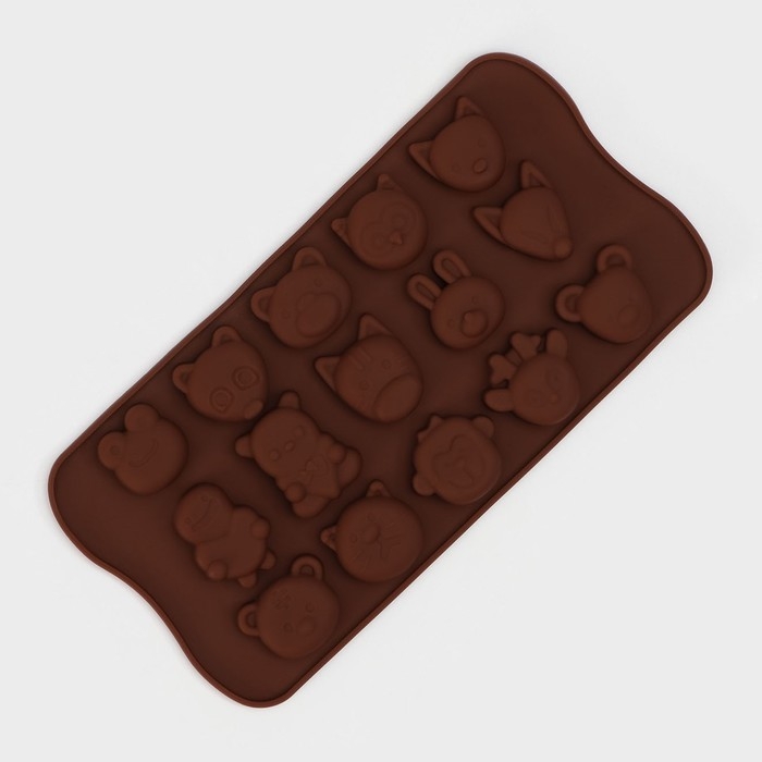 Форма для конфет и шоколада Доляна &laquo;Мордашки&raquo;, силикон, 21&times;10,5 см, 15 ячеек (2,5&times;2,3 см), цвет МИКС