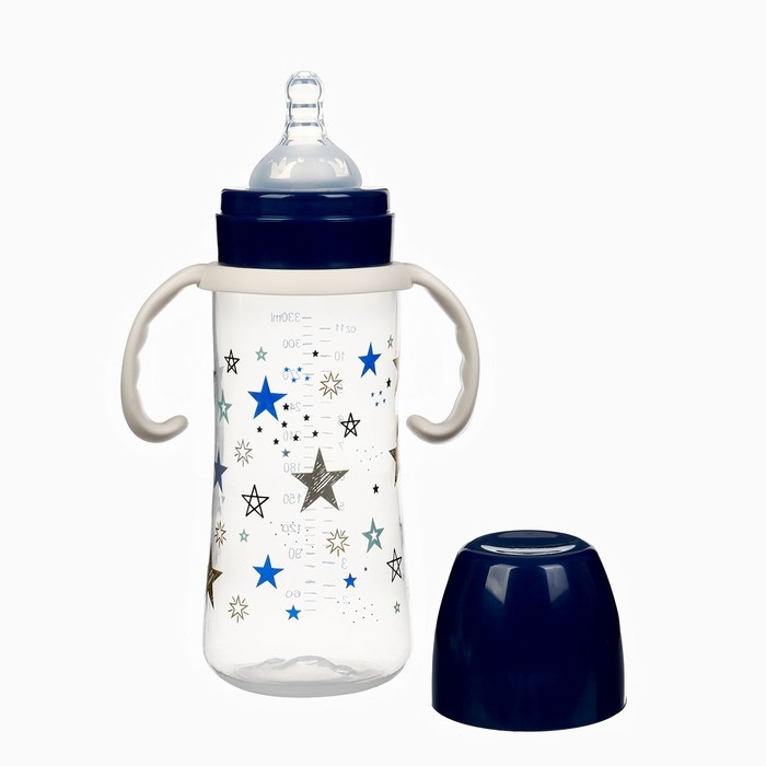 Бутылочка для кормления &Oslash;50мм ШГ, &laquo;Звезды&raquo;, 330мл, +3мес., цвет темно-синий, ручки молочные   984417