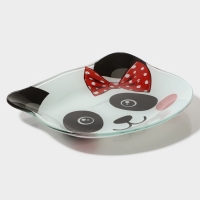 Тарелка стеклянная Доляна &laquo;Панда девочка&raquo;, 14,9&times;12,9 см, цвет белый