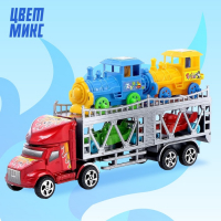 Грузовик инерционный &laquo;Автовоз&raquo;, 2 машинки и 2 паровоза, цвета МИКС