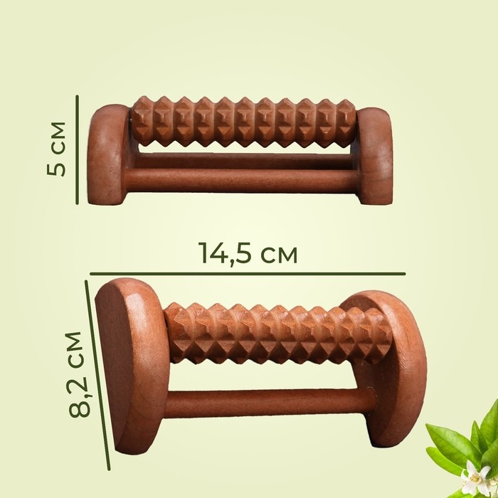 Массажёр для ног &laquo;Барабан&raquo;, 1 ролик с шипами, деревянный, 14,5 &times; 8,2 &times; 5 см