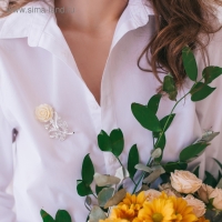 Брошь &laquo;Цветок&raquo;, роза нежная, цвет белый в серебре