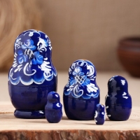 Матрёшка &laquo;Гжель&raquo;, тёмно-синее платье, 5 кукольная, 10 см