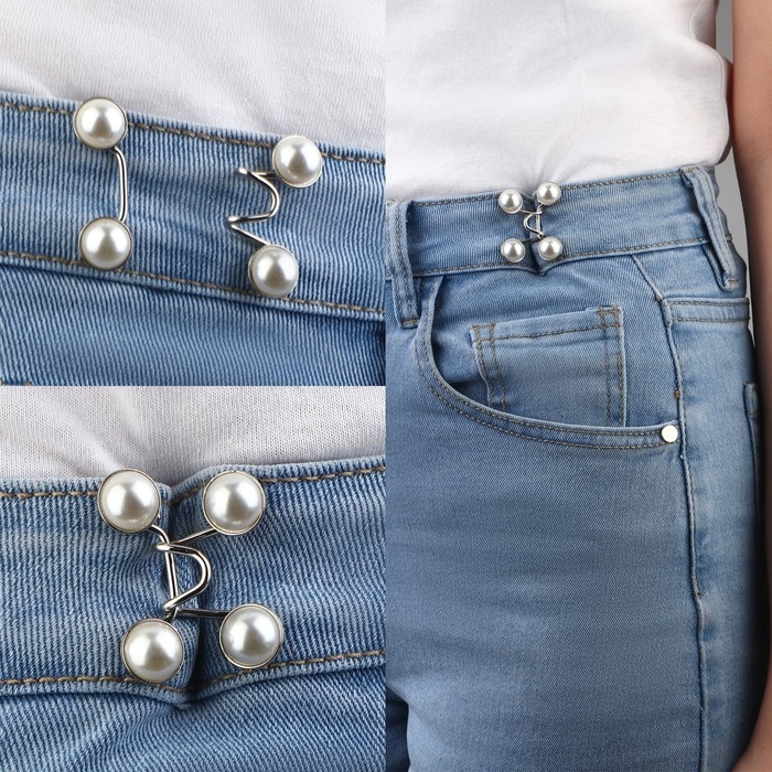 Крючок для сужения пояса, с жемчужинами, 1 шт = 10 частей, 5 &times; 5 см, цвет серебряный