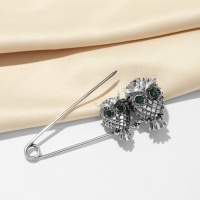 Булавка &laquo;Совы&raquo; пара, 6 см, цвет зелёный в чернёном серебре