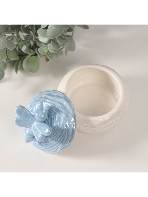 Шкатулка керамика "Пчёлка на улье" голубой перламутр 8,5х8,5х8 см