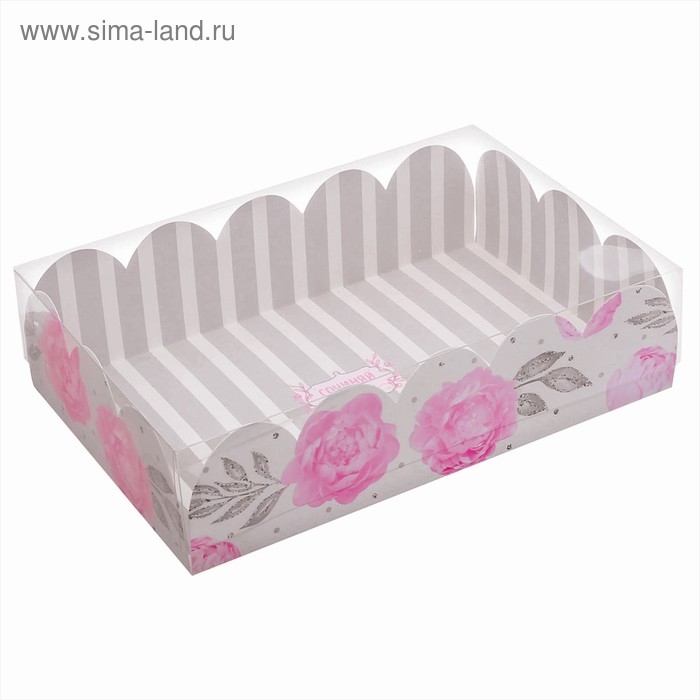 Коробка для печенья, кондитерская упаковка с PVC крышкой, &laquo;Нежность&raquo;, 20 х 30 х 8 см
