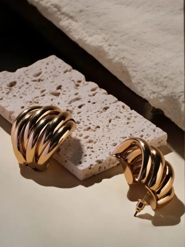 Серьги металл "Кольца" 6 рядов, тренд, цвет золото