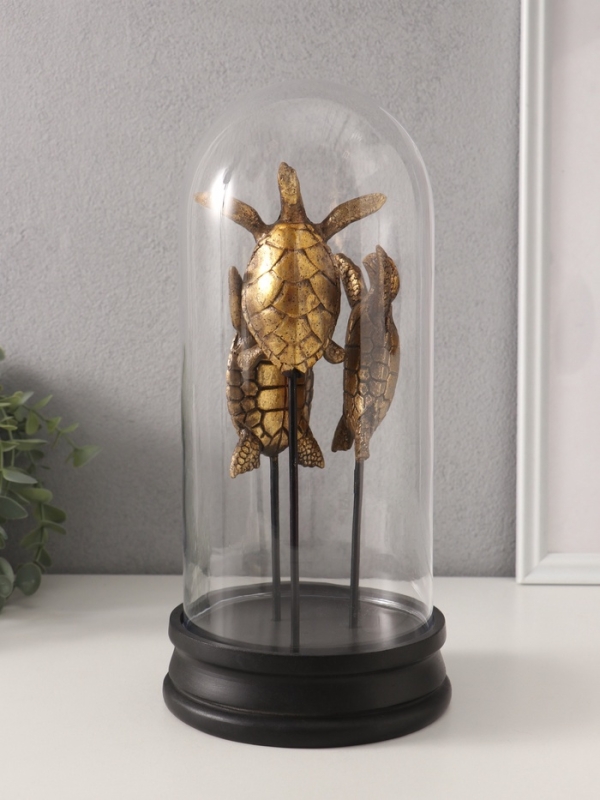 Сувенир полистоун в колбе "Три черепахи в море" 14х14х30 см