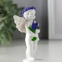 Сувенир полистоун "Ангел с букетом лаванды" бело-фиолетовый МИКС 5,7х3,5х10 см