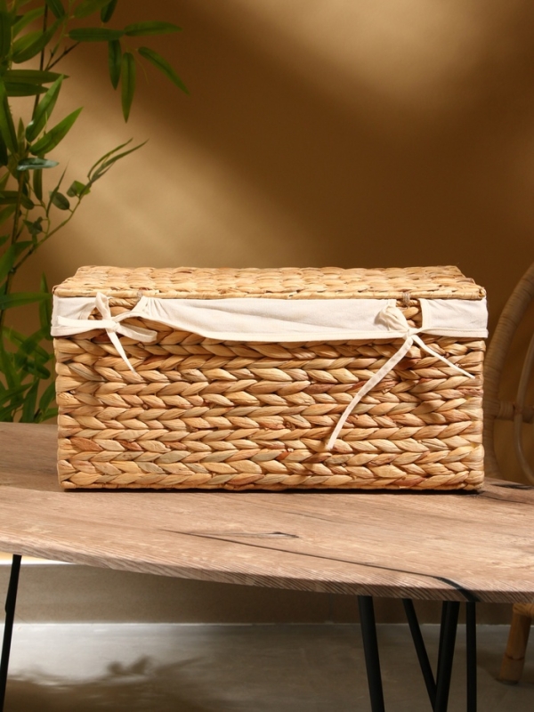 Корзинка прямоугольная с крышкой и тканевым подкладом, 44х30х20 см, водный гиацинт