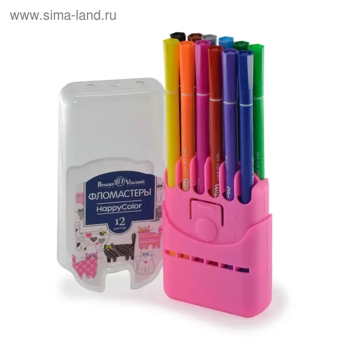 Фломастеры 12 цветов BrunoVisconti HappyColor, в пластиковом пенале, микс
